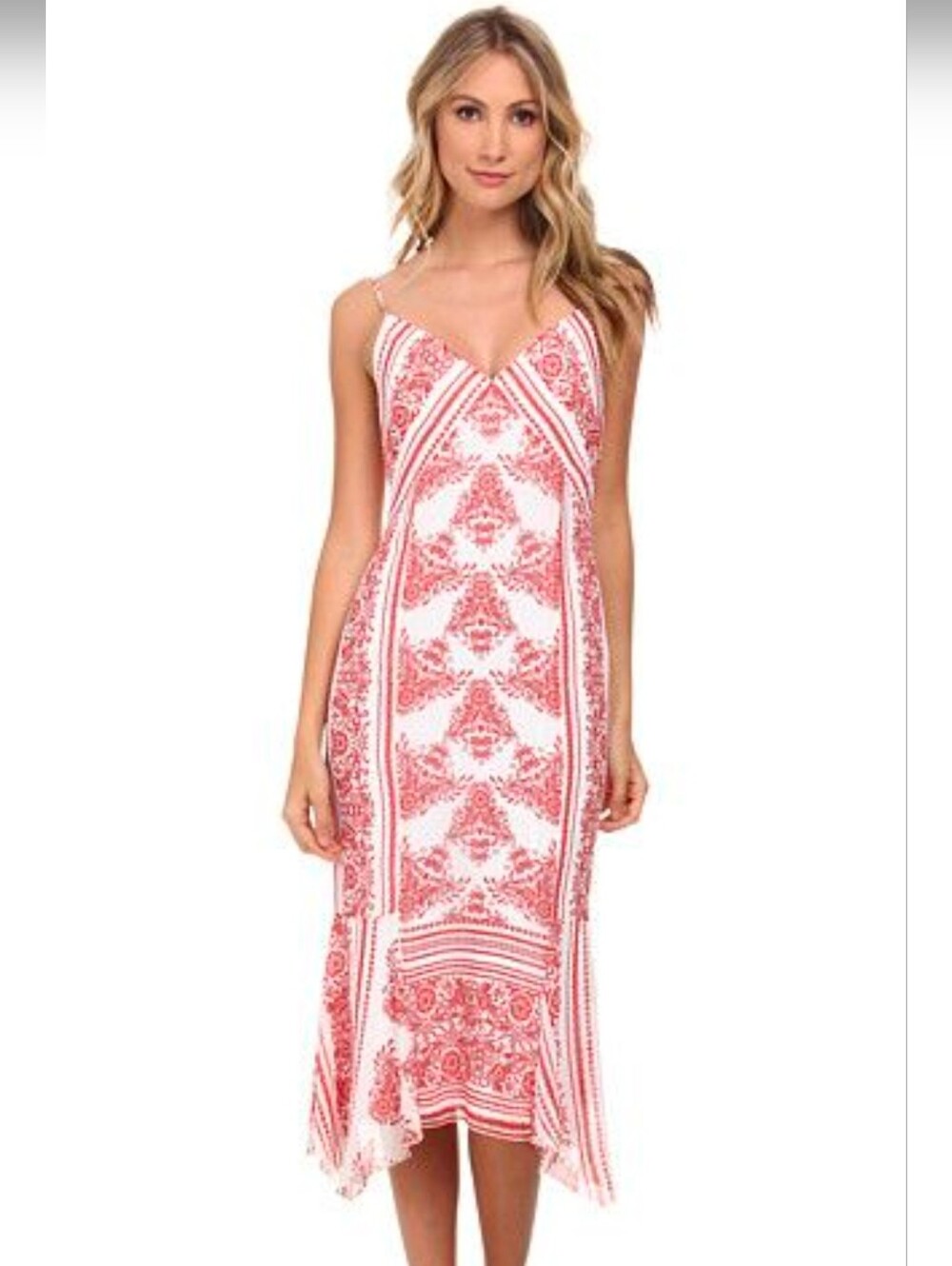 Bailey 44 Red and White Printed V-Neck Dress